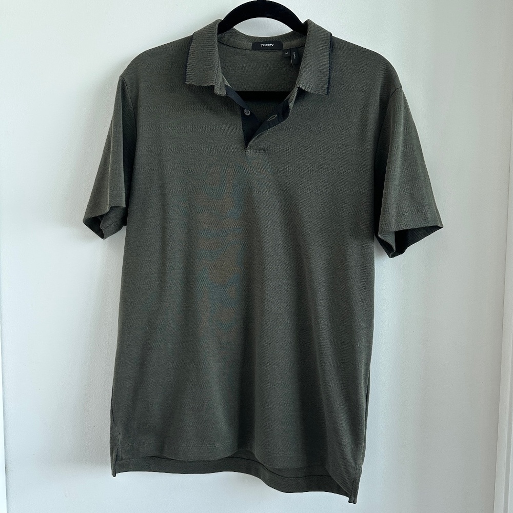 Theory Olive Sandhurst Piqué Collared Shirt, Medium